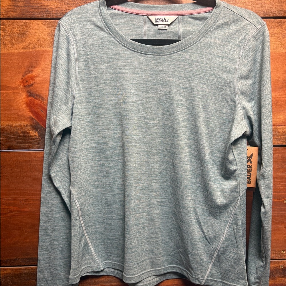 Eddie Bauer Heathered Teal Long Sleeve Crewneck Top